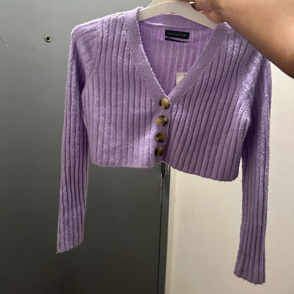 UO Cropped Purple Button Up Cardigan